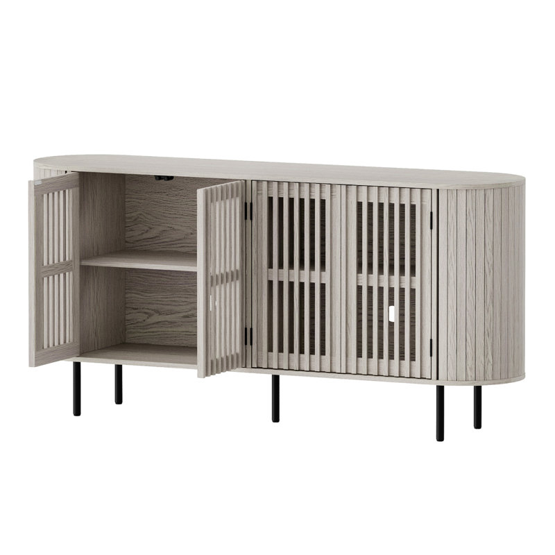 64" Mid-Century Modern Tv Stand  For 90 Inch Tv, White washed