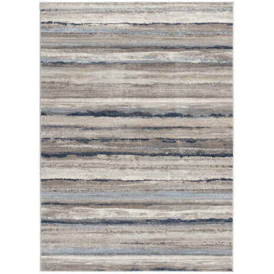 2' X 3' Blue Brown And Beige Striped Area Rug