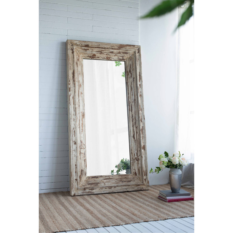 Miroir de plancher rectangulaire pleine longueur avec cadre en bois vieilli