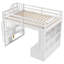 Lit mezzanine double avec bureau, tablettes et escalier de rangement, deux tiroirs intégrés, maximise l'espace et la fonctionnalité