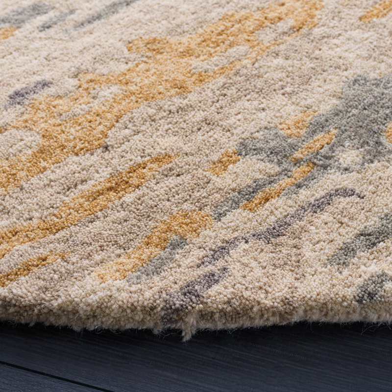 Soho Hand Tufted Wool/Cotton Abstract Rug in Beige/Gray, Round 6'