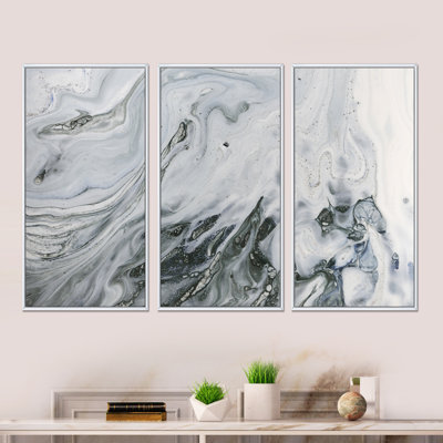 Marbre gris et blanc avec puissance dorée - ensemble d'art mural sur toile Glam