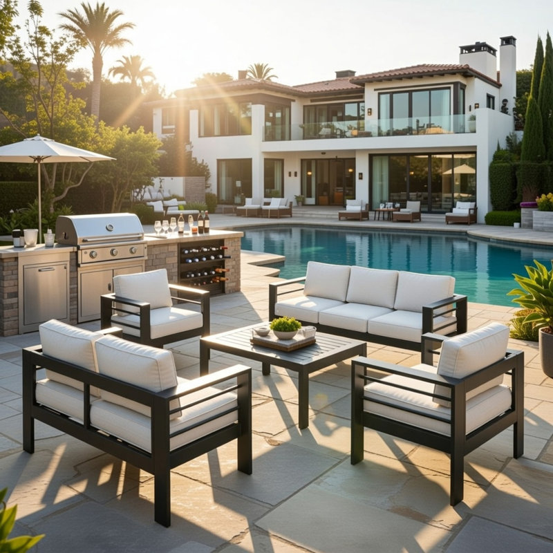 All-Weather 5-Piece Modern Metal Patio Furniture Set, Light Gray