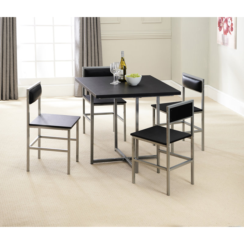 Kylian 4-Person Compact Dining Set, Black/Silver