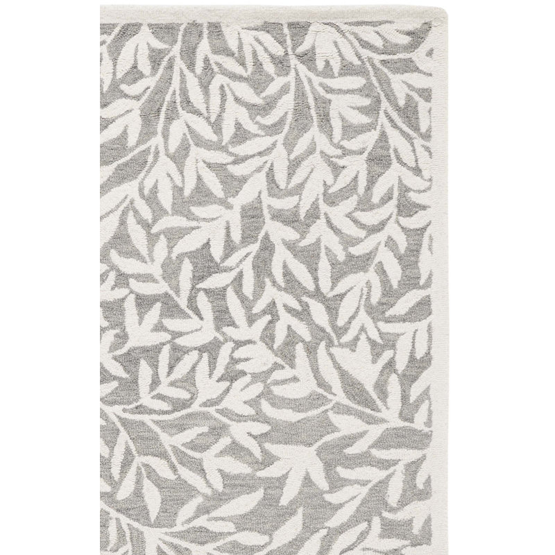 Tapis floral gris / ivoire / gris / ivoire en laine / coton touffeté à la main Martha Stewart, Rectangle 4 pi x 6 pi