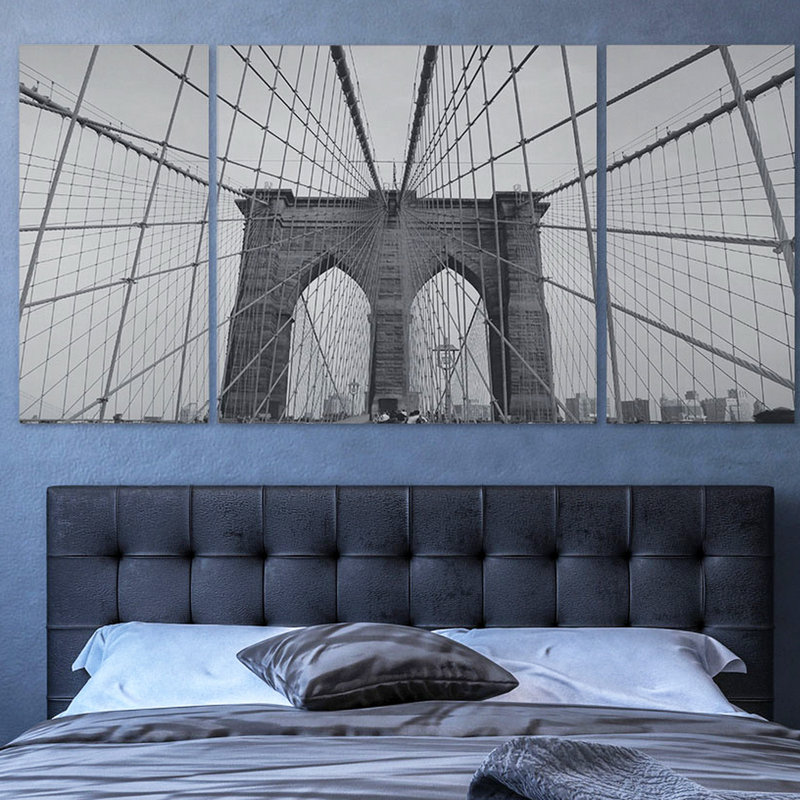 «Brooklyn Bridge», ensemble de 3 reproductions de photos sur toile, H 40 po x l 80 po x P 1,5 po