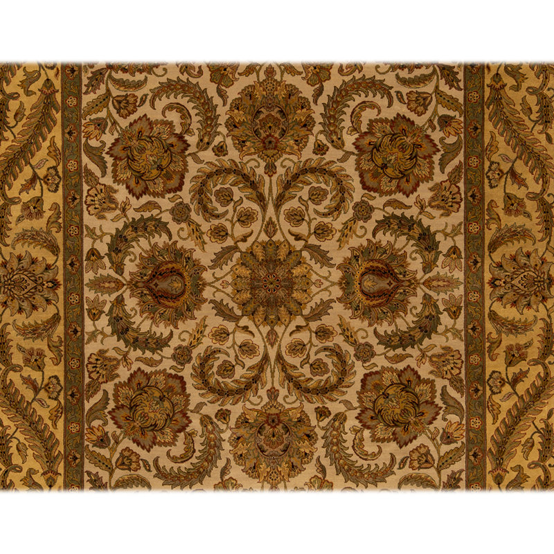Tapis ivoire et doré de haute qualité noué à la main