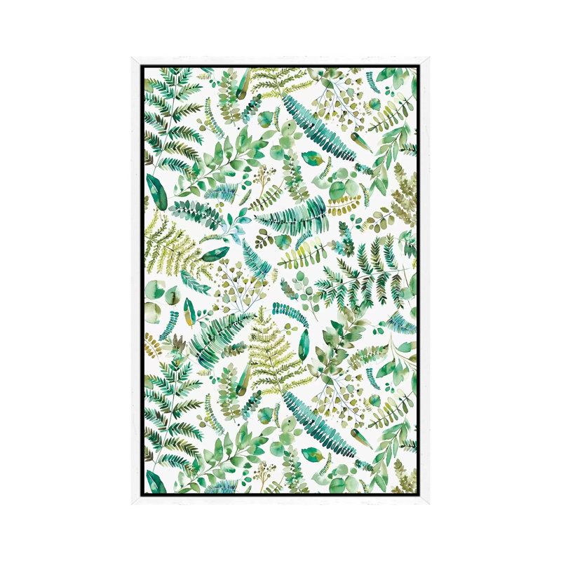 Botanical Leaves And Plants Bio - Painting on Canvas, White Framed, 66.04cm H x 45.72cm W x 3.81cm D