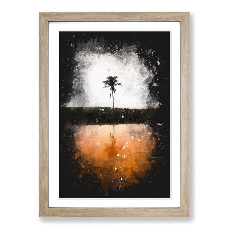 Reflection of a Palm Tree in Hawaii - Picture Frame Graphic Art Print, 45cm H x 33cm W x 2cm D, Oak Framed