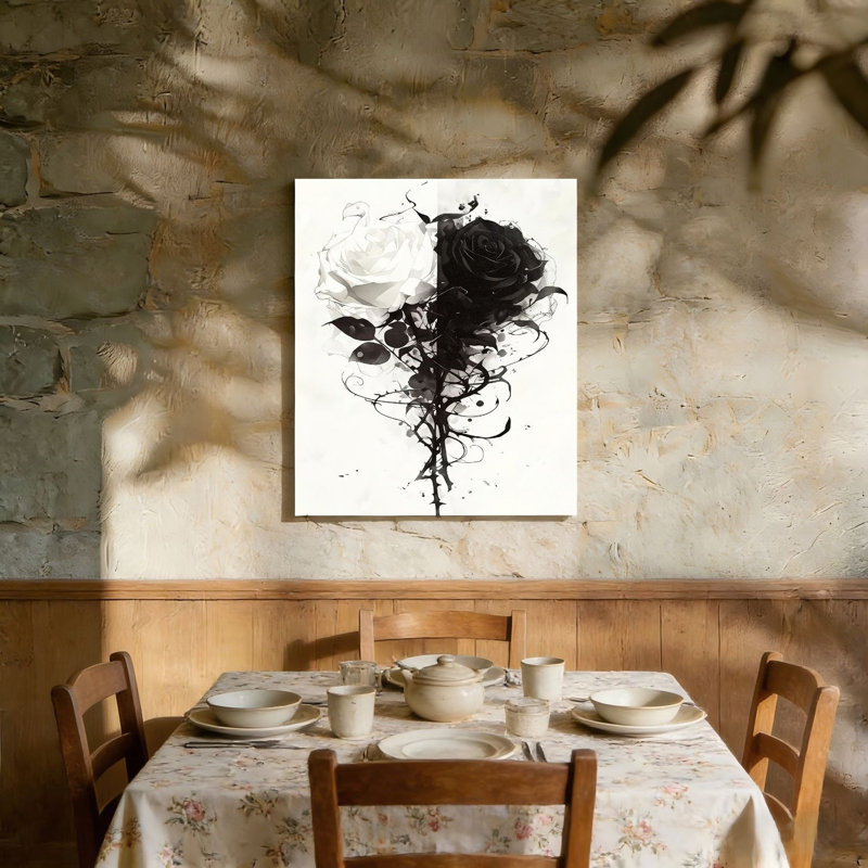 Rose noire et blanche, art mural non encadré, L 36 po x l 24 po