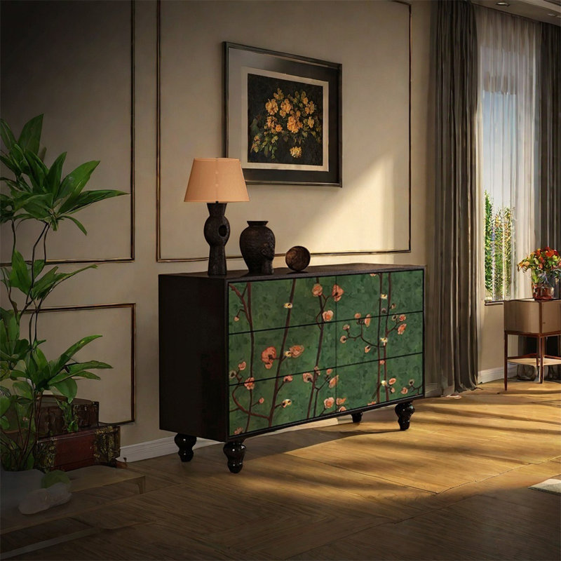 Six Drawer Walnut Frame Sideboard