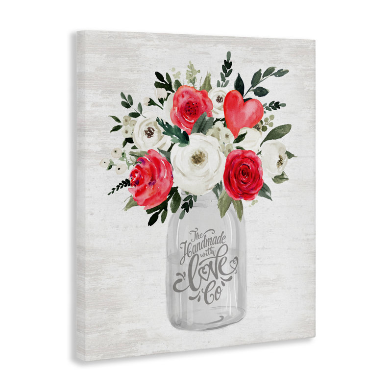 Toile romantique faite à la main avec bouquet d'amour, design avec lettres et doublure, H 20 po x l 16 po