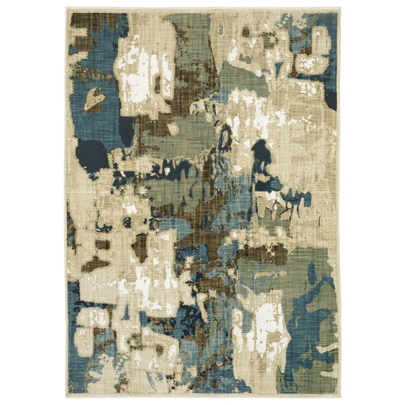 Tapis rayé beige / multicolore Rayan, Rectangle 7 pi 10 po x 10 pi 10 po