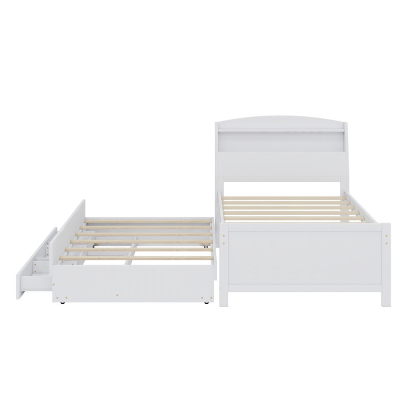 Platform Bed With Storage LED Headboard, Trundle Bed And 3 Drawers, Twin