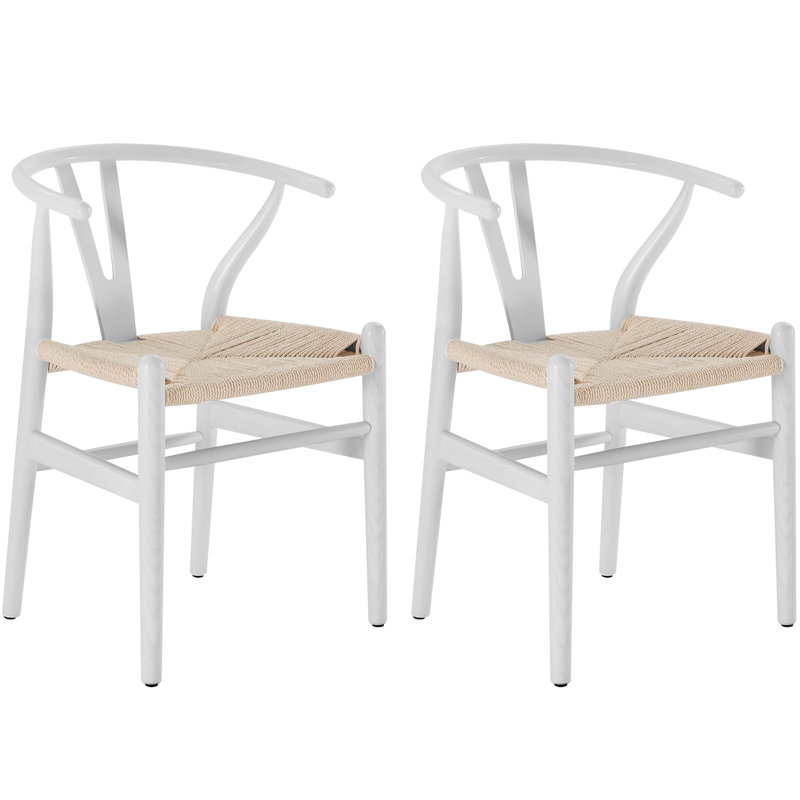 Solid Wood Dining Chair, Mid-Century Chair, Light Beige/White