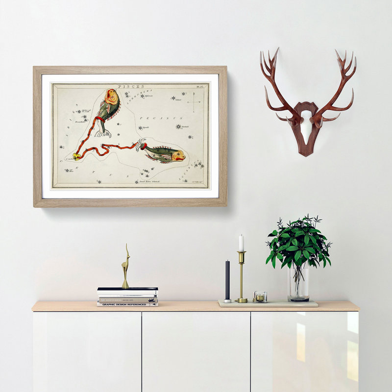 Astronomical Zodiac Chart Of The Pisces - Single Picture Frame Painting, 24cm H x 33cm W x 2cm D, Oak