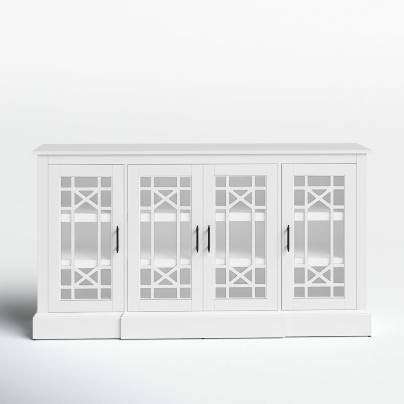 Buffet Andrine avec portes décoratives en verre, Blanc brillant
