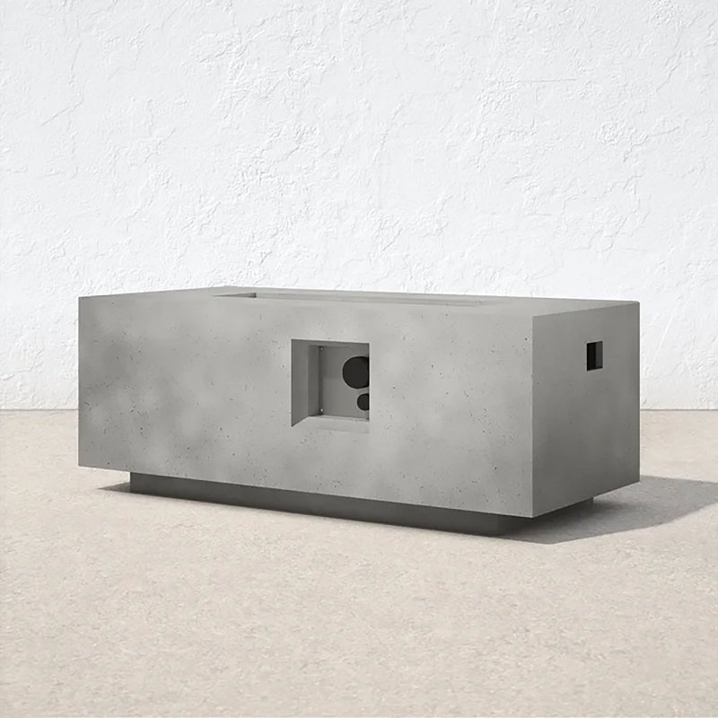 Abigale Rectangle Concrete Propane Smokeless Fire Pit Table, Natural Concrete, 15" H x 42" W x 20" D