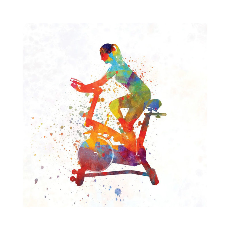 Femme faisant du vélo dans la salle de gym, giclée sur toile tendue, H 12 po x l 12 po