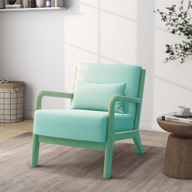 Chaise d'appoint Jyrin Mid Century, Bois naturel, Velours côtelé gris-vert