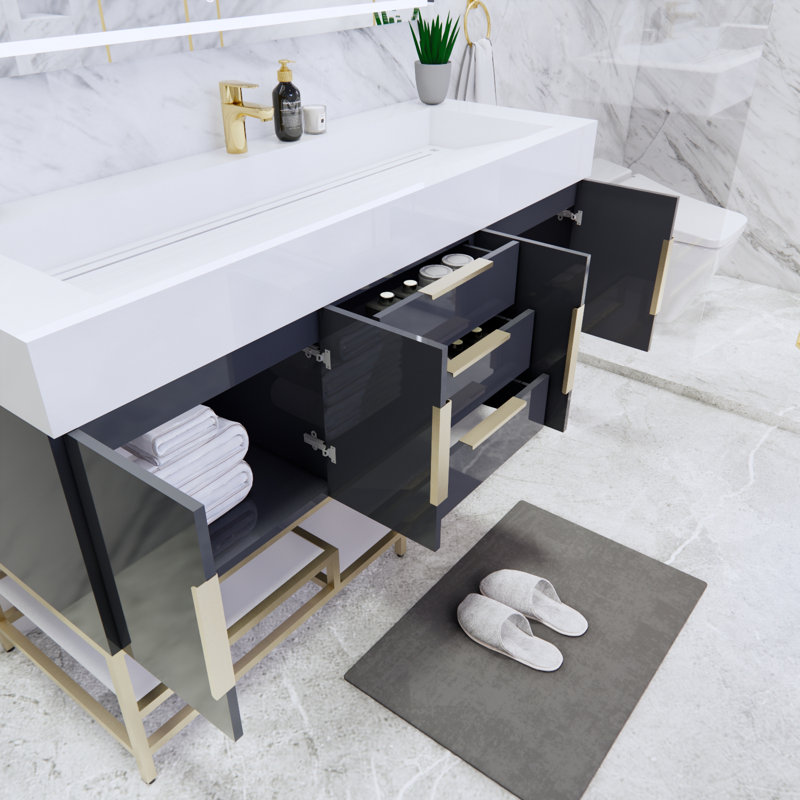 Glasgow 59'' Single Bathroom Vanity with Acrylic Top, High Gloss Dark Gray