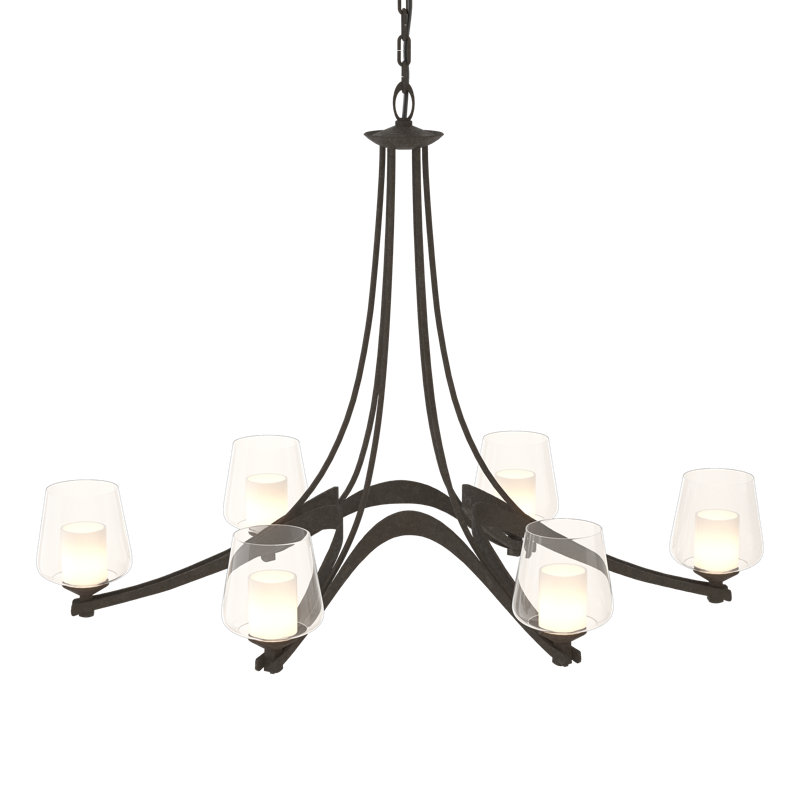 Oval Ribbon 6 - Light Shaded Classic/Traditional Chandelier, Dark Smoke, Opal and Clear Glass