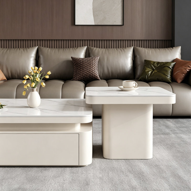 Ensemble de tables basses Square Creative, H 14,17 po x l 27,55 po x P 27,55 po, Gris clair / Blanc