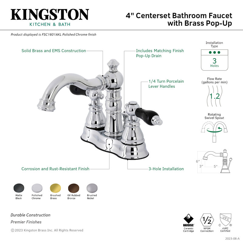Robinet de salle de bain American Patriot, Chrome poli / noir