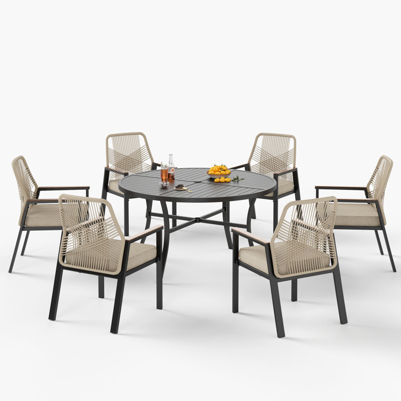 Ensemble repas pour terrasse en rotin 4 personnes Dayshanay, 6