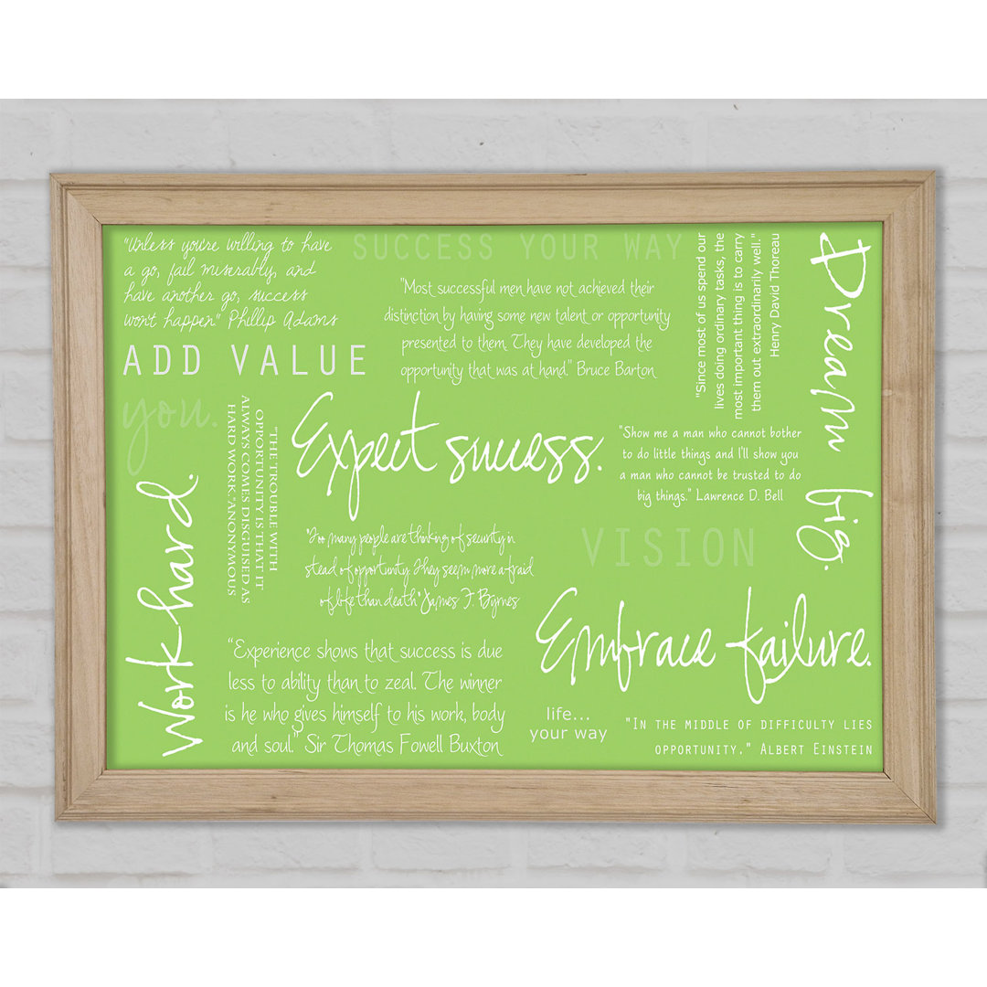 Work Hard Dream Big Expect Success Lime Green Framed Print