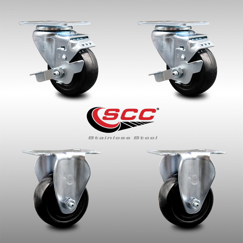 4 Piece Hard Rubber Swivel Caster Set