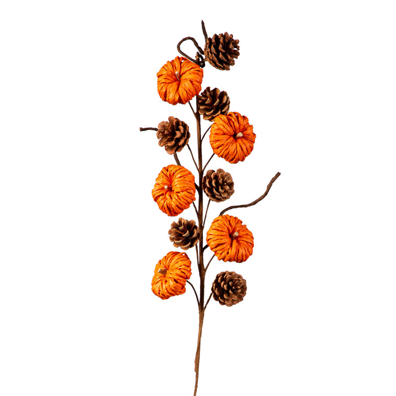 Orange Artificial Pumpkins Stem, 2 Piece Collection