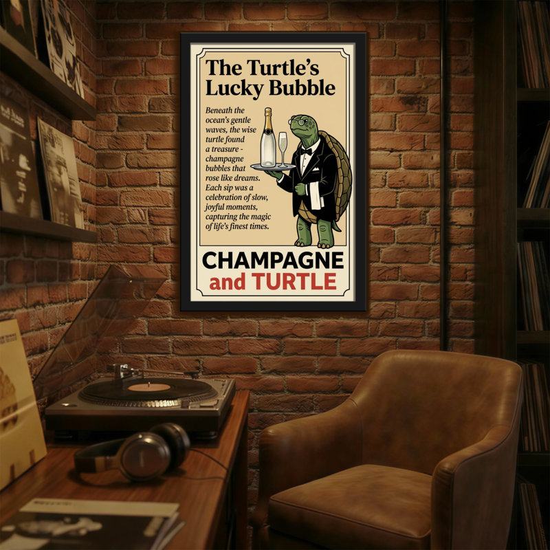 Tortue tendance en smoking tenant un plateau à champagne, H 24 po x l 16 po