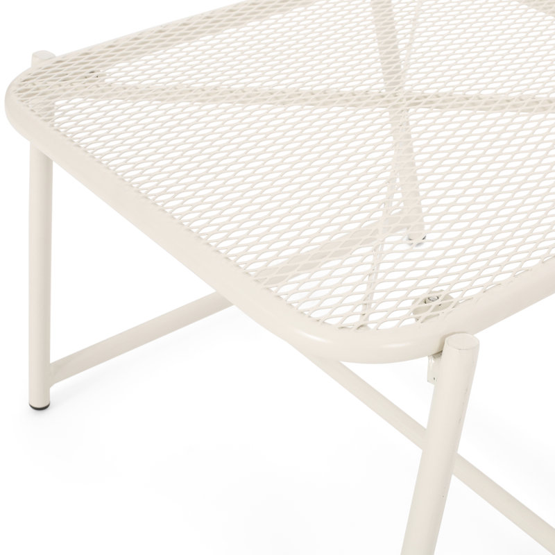 Iron Side Table With Mesh Top, 13.63" H, White, Modern Outdoor 19.43" X 18.32 Table, White 19.43"W 18.32"D