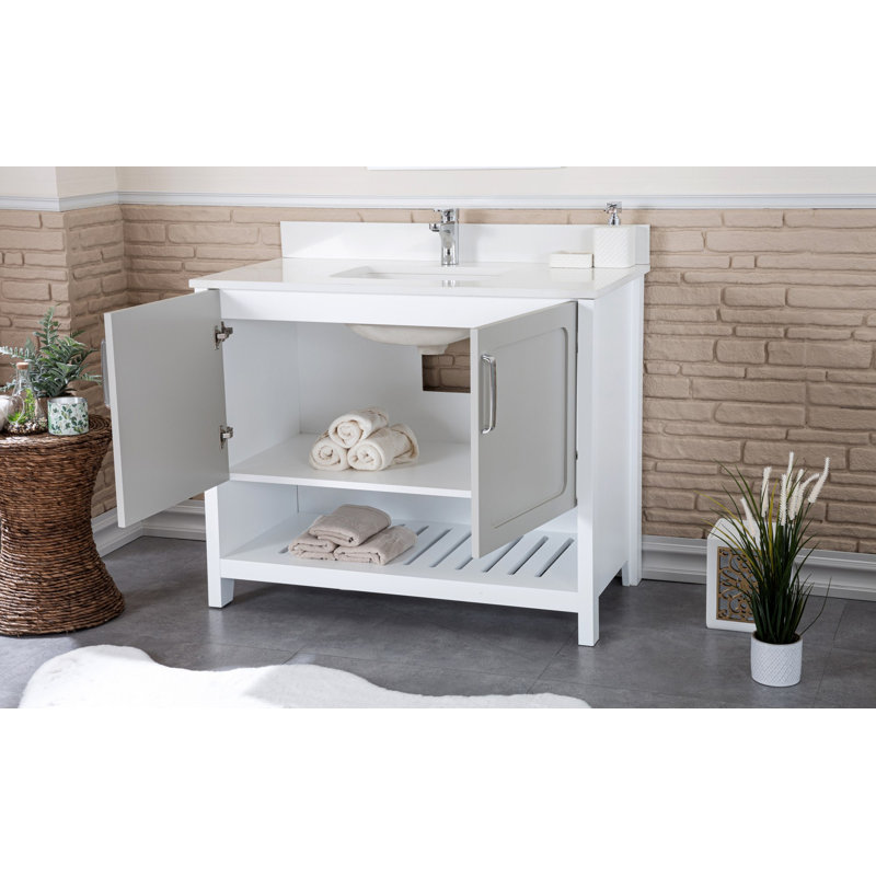 Ensemble de meuble-lavabo simple 41,3 po avec miroir Chasetin, Gris / blanc