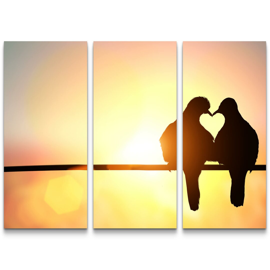 3-tlg. Leinwandbilder-Set Valentinstag Vogel Silhouette mit Herz