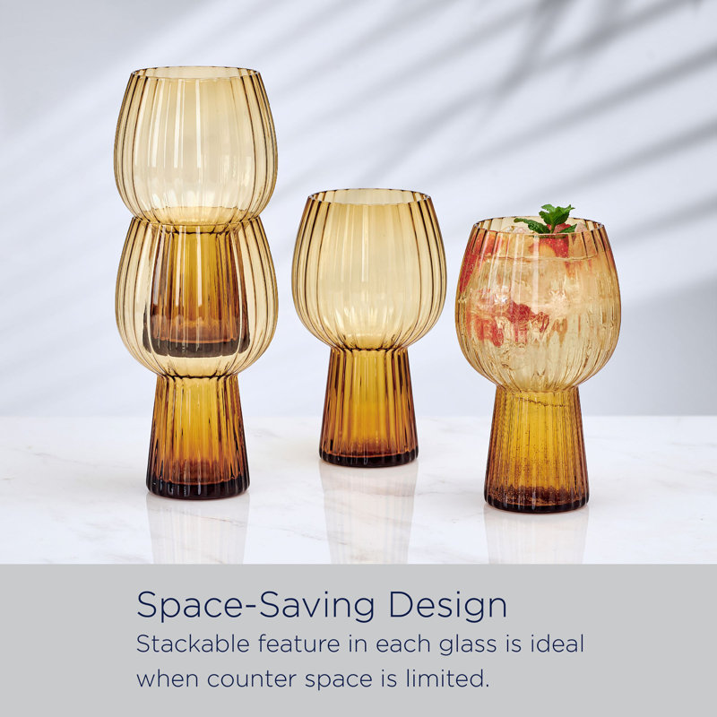 Mikasa Phoebe Optic Goblet Beer Glasses, Set Of 4, 19 Ounce, Orange