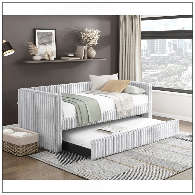Modern Tufted Plush Daybed With Pull-Out Trundle For Versatile And Stylish Bedroom Or Living Room Furniture, Gray