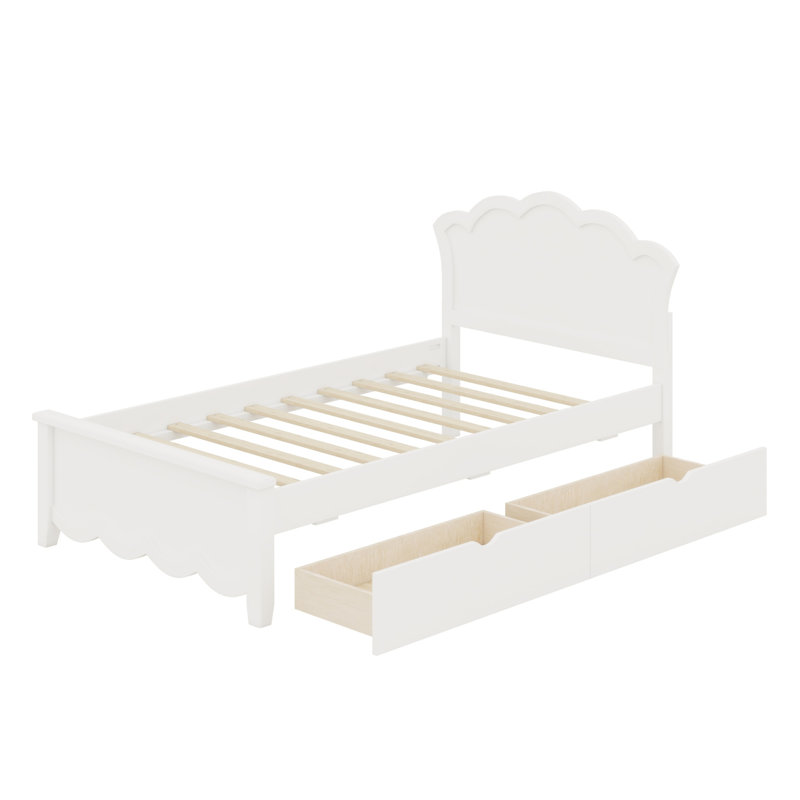 Platform Bed Featuring Headboard and Two Under-Bed Drawers, Space-Saving Design, Twin