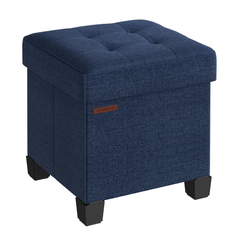 38cm Wide Square Solid Colour Standard Ottoman with Storage, Navy Polyester