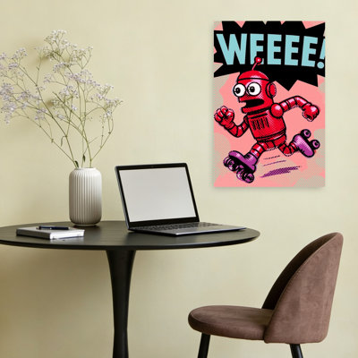 Running Pop Art Robot Energetic Playful Retro Wall Art Print 1 Piece Wrapped Canvas Wall Art