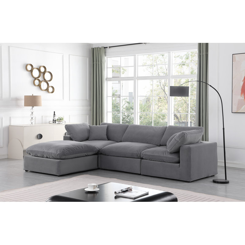 Kirstey Velvet L-Shaped Sectional Reversible, Grey Velvet