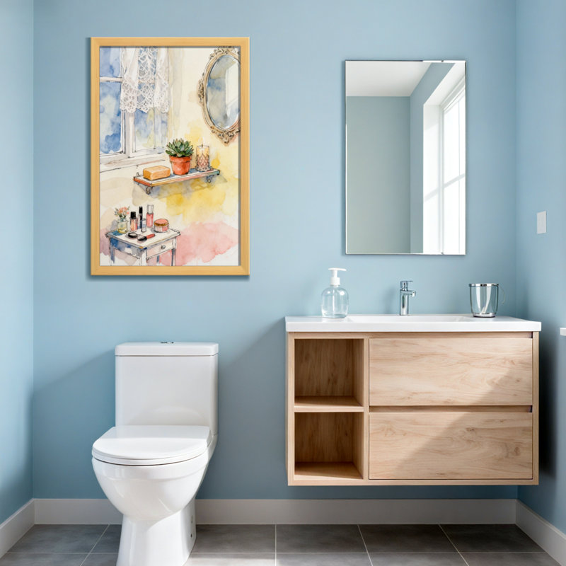 Scène de salle de bain Bath & Laundry avec fenêtre et miroir, H 18 po x l 12 po