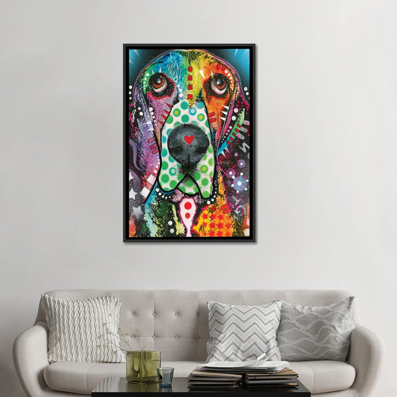«Coonhound», impression sur toile, H 26 po x l 18 po x P 1,5 po, Toile encadrée noire, Pas de tapis