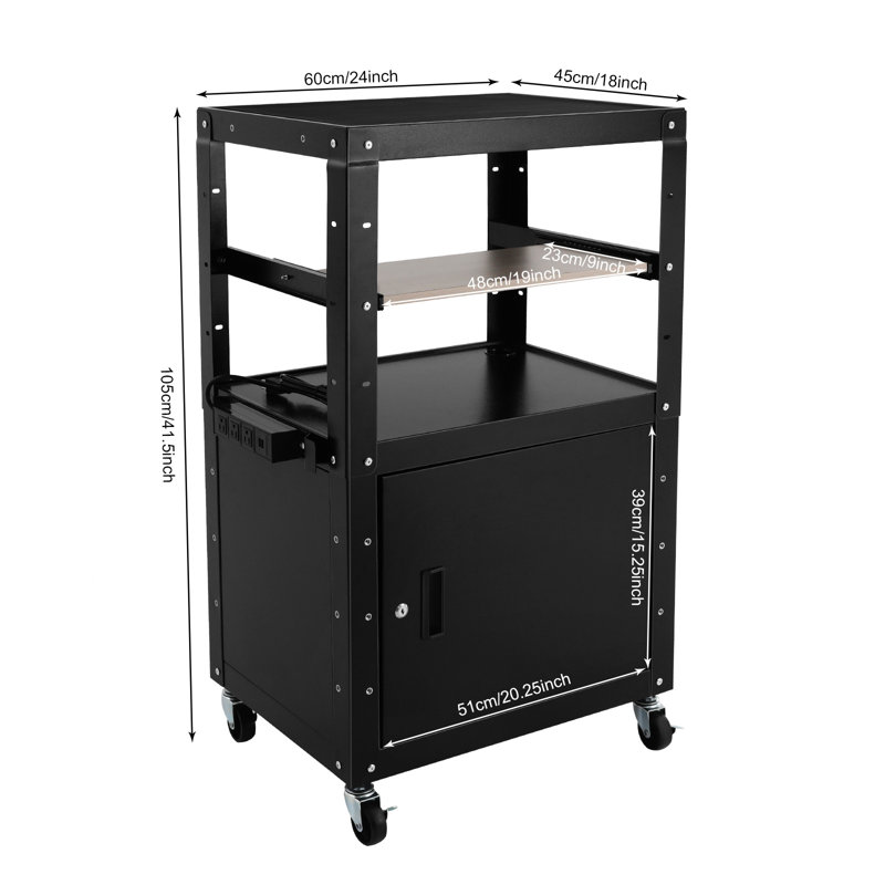 Steel Large AV Cart Adjustable Height Cart with Locking Cabinet