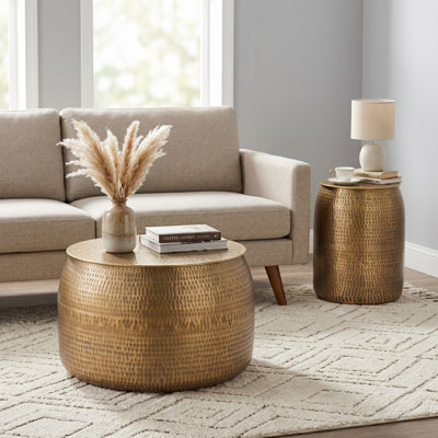 Hammered Metal Living Room Table Set – Available in Brass Antique Finishes