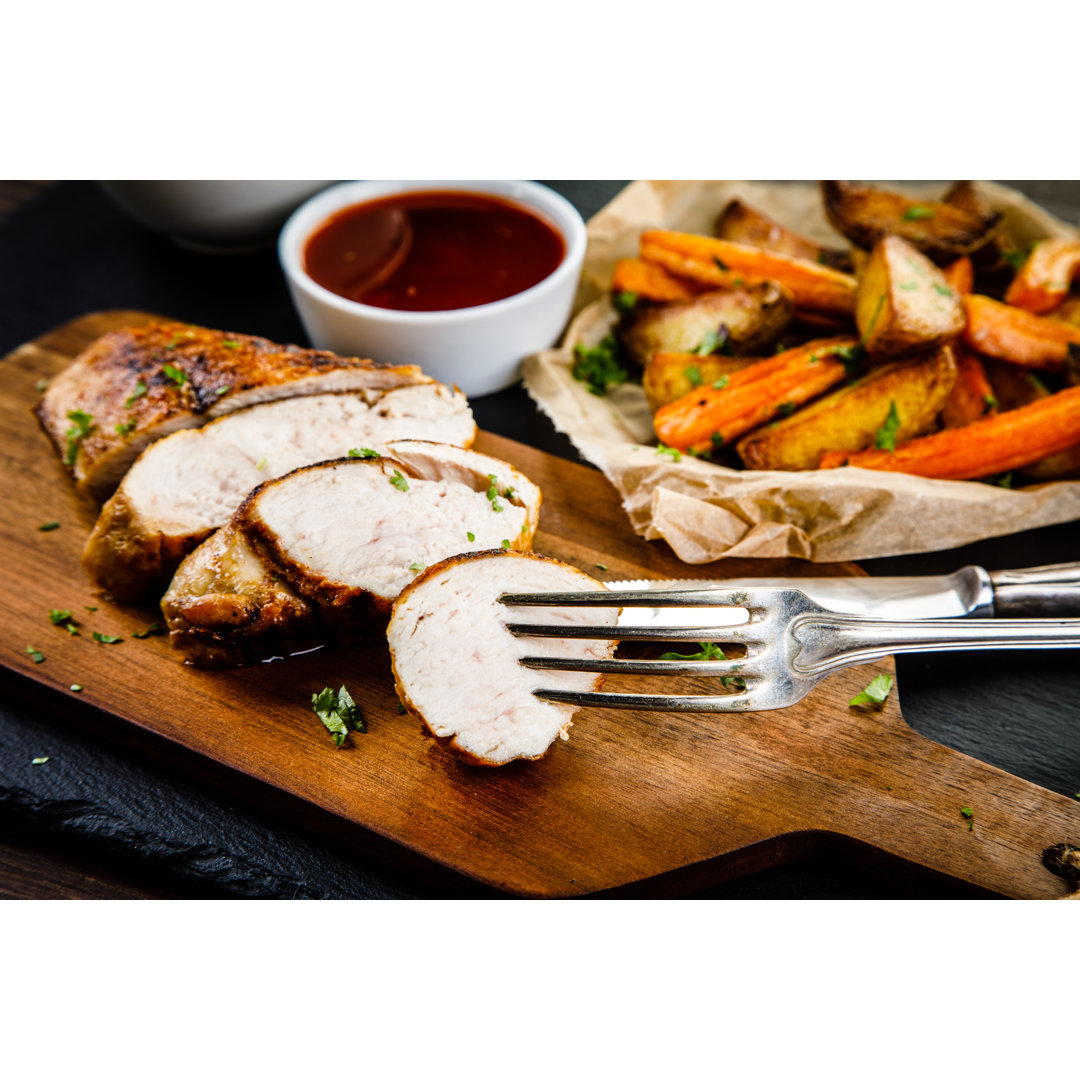 Grilled Chicken With Fork by Gbh007 - Wrapped Canvas Print