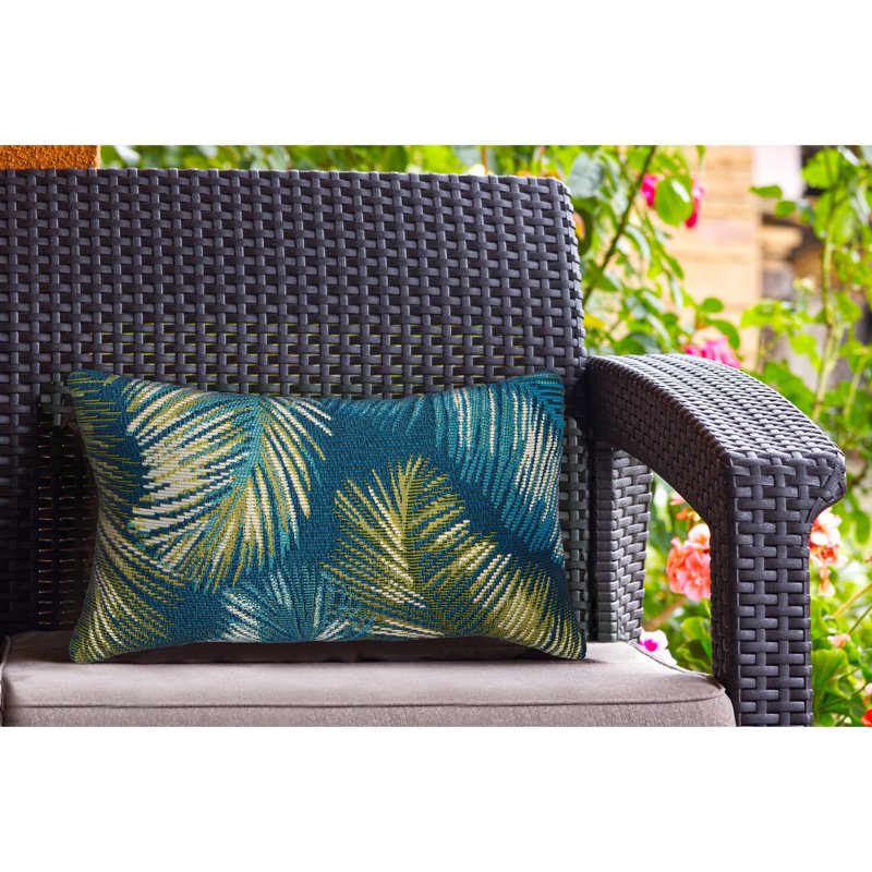 Floral Outdoor Throw Pillow, Navy