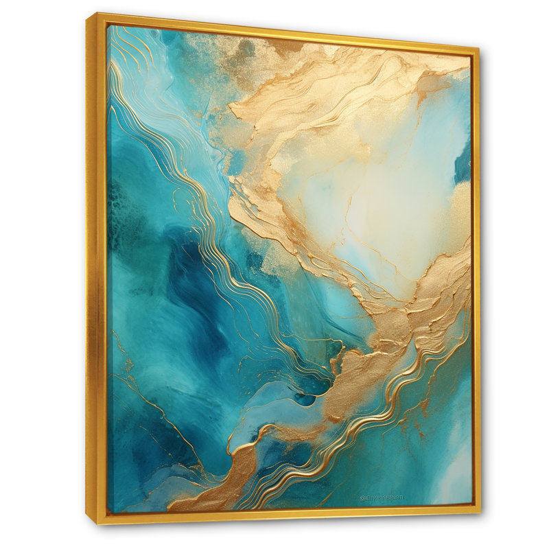 «Gold Teal», impression sur toile, Cadre flottant doré, H 20 po x l 12 po x P 1 po