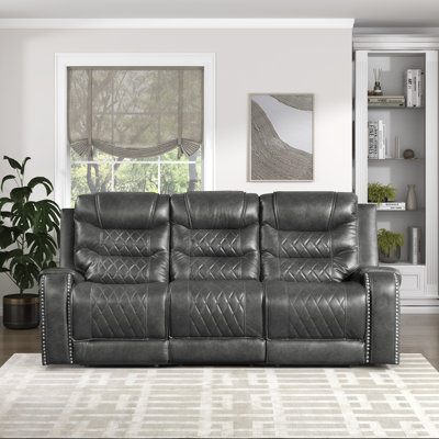 Denby 86.5" Traditional Double Reclining Sofa with Integrated Drop-Down Console, Nailhead Trim, Available in Manual or Power Motion by Red Barrel Studio